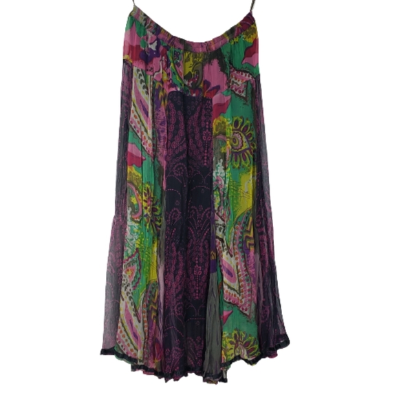 SOLD ANU Boho Peasant Multi Colored Gypsy Tiered Elastic Waist Flower Skirt Sz L - Picture 2 of 12